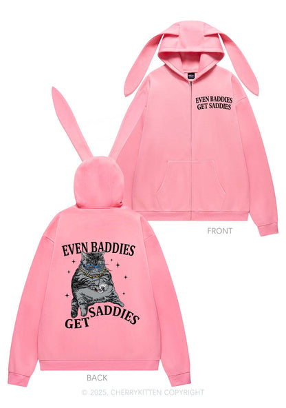 Even Baddies Get Saddies Y2K Bunny Ear Zip Hoodie Cherrykitten