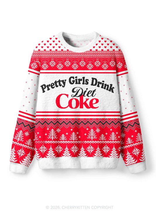 Pretty Girls Drink Diet Cola Y2K Christmas Knit Sweatshirt Cherrykitten