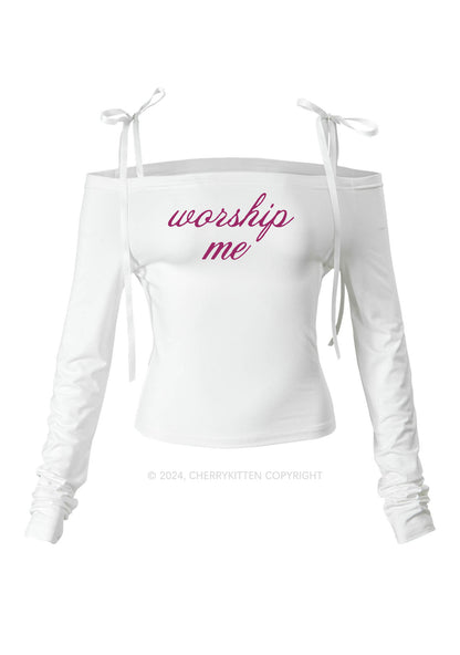 Worship Me Y2K Lace Up Off Shoulder Long Sleeve Cherrykitten