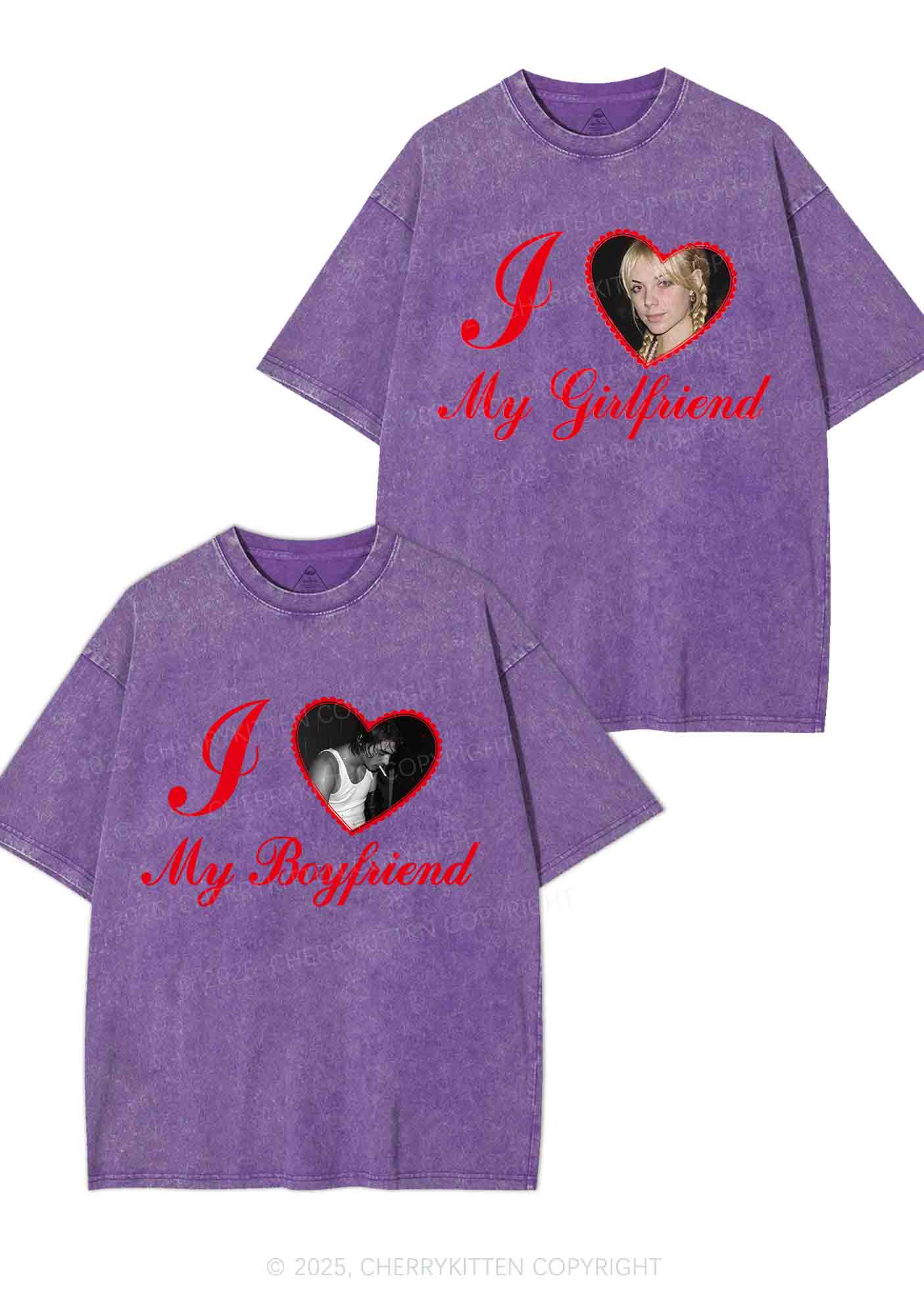 Custom Heart My BF GF Y2K Valentine's Day Washed Tee Cherrykitten