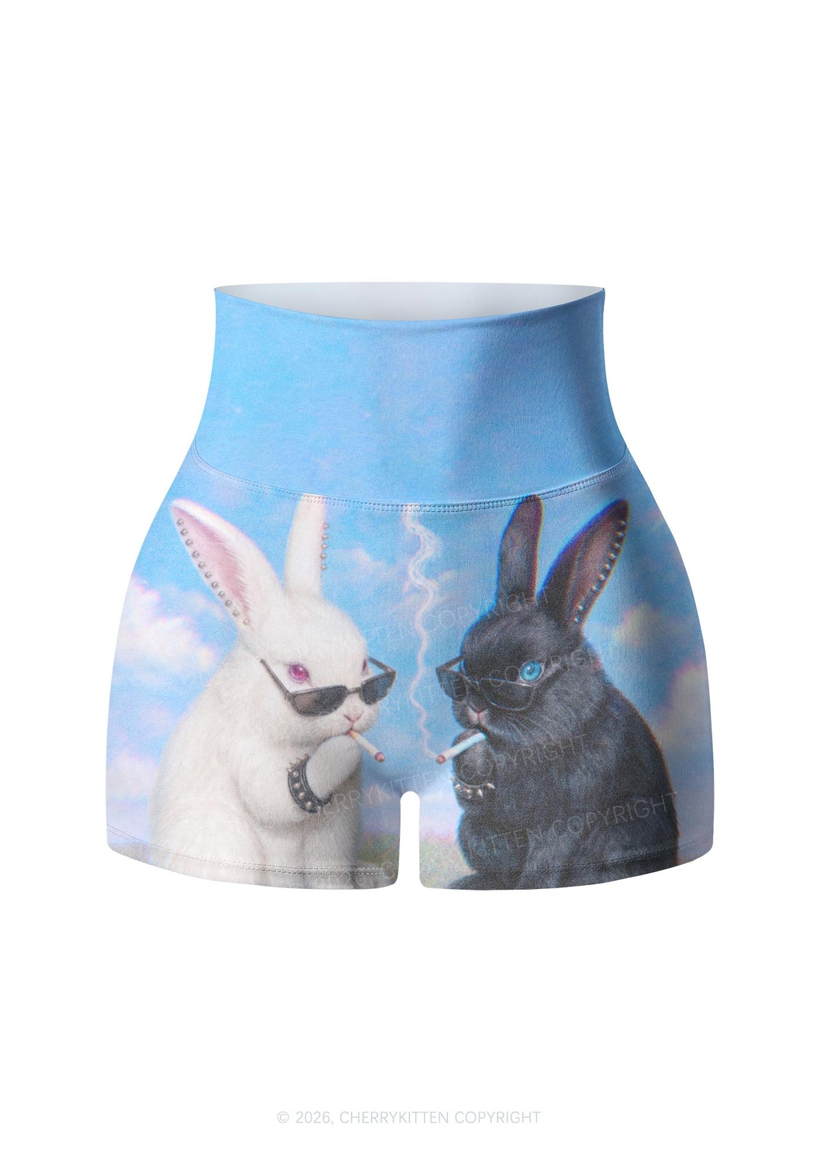 Smoking Punk Bunny Y2K Print Gym Shorts Cherrykitten