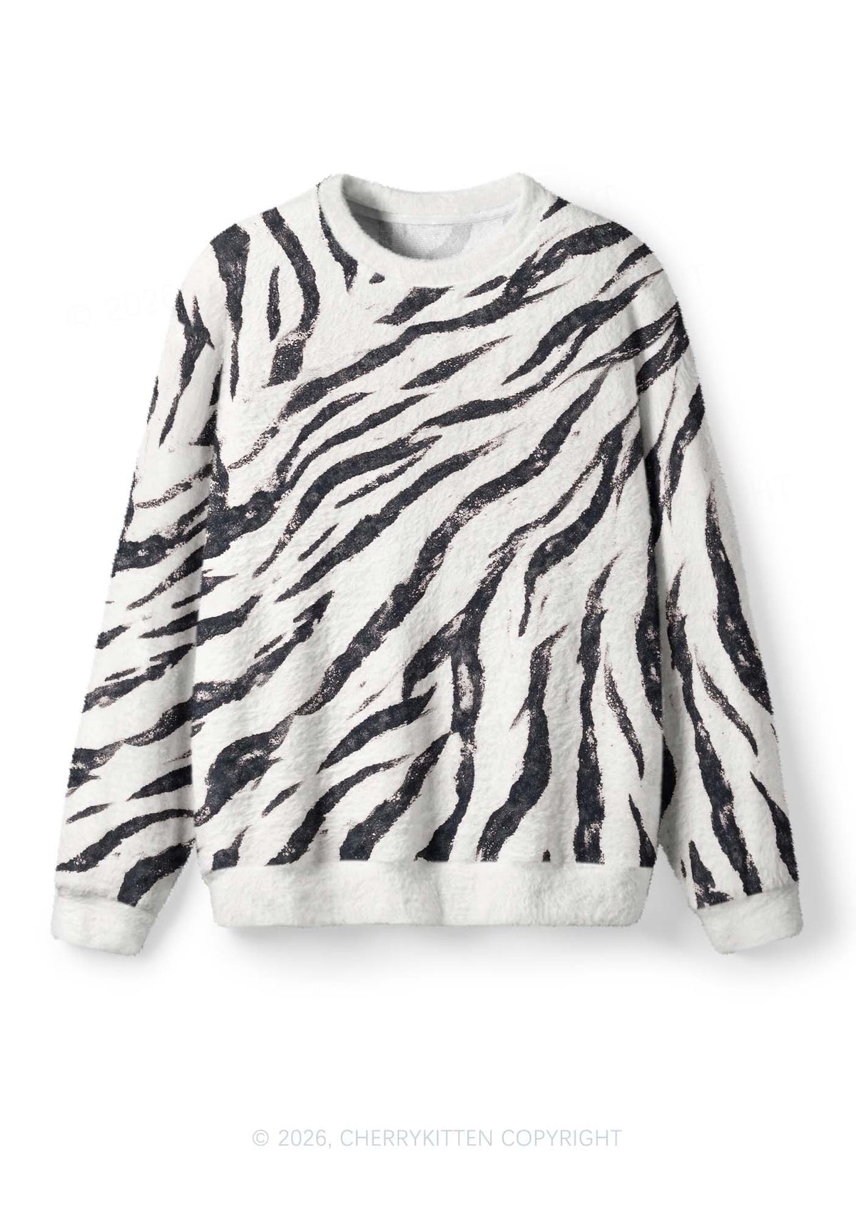 Zebra Stripes Y2K Knit Sweatshirt Cherrykitten