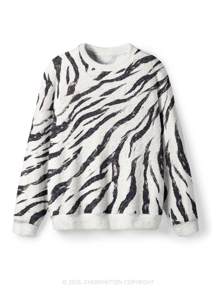 Zebra Stripes Y2K Knit Sweatshirt Cherrykitten
