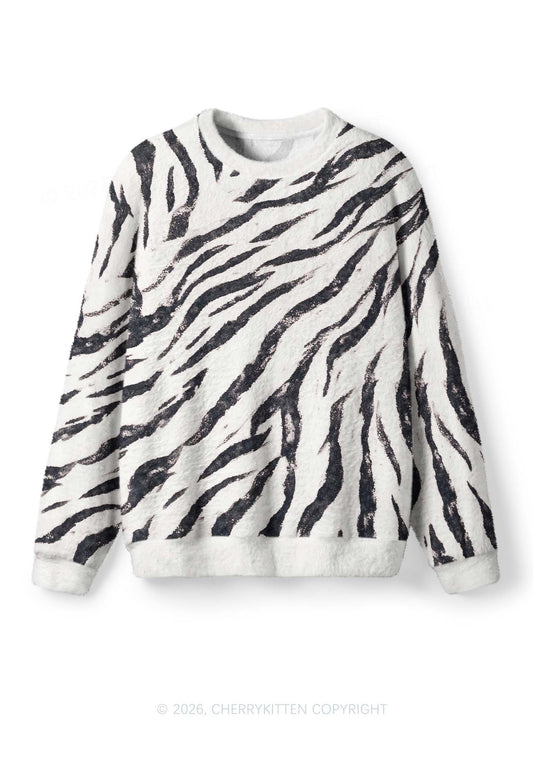 Zebra Stripes Y2K Knit Sweatshirt Cherrykitten