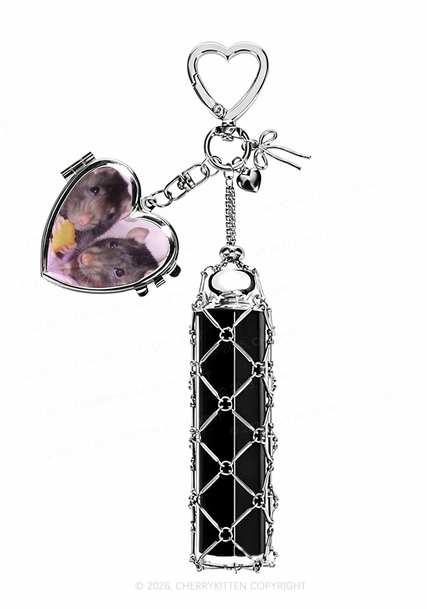 Cheese Rat 1pc Y2K Metal Mesh Lipstick Holder Keychain With Mirror Cherrykitten