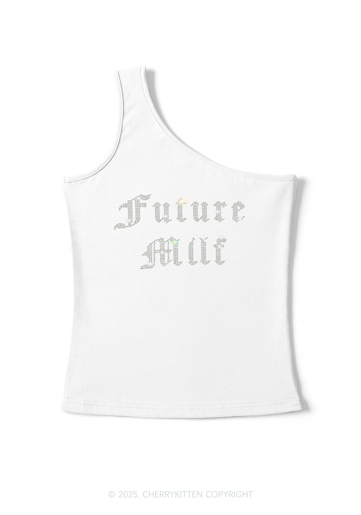 Rhinestone Future Mxxf Y2K One Shoulder Tank Top Cherrykitten