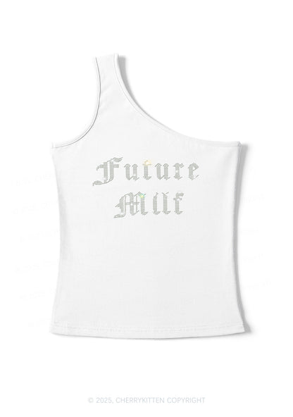 Rhinestone Future Mxxf Y2K One Shoulder Tank Top Cherrykitten