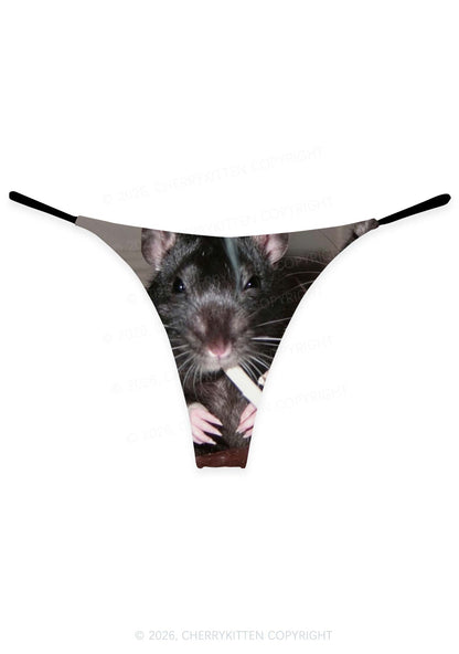 Smoking Rats Y2K Print Bikini String Thong Cherrykitten