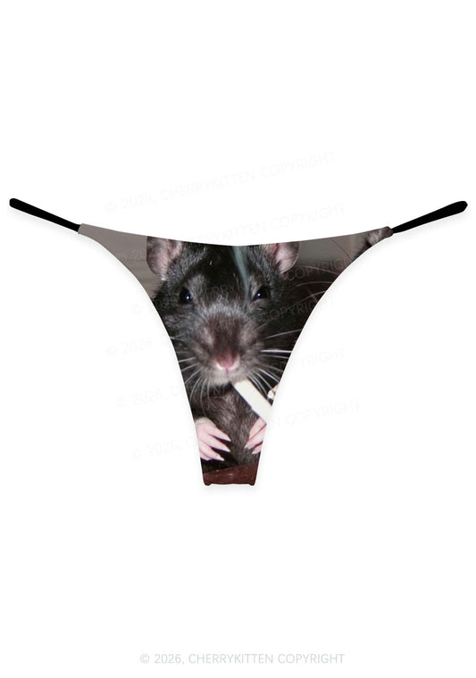 Smoking Rats Y2K Print Bikini String Thong Cherrykitten