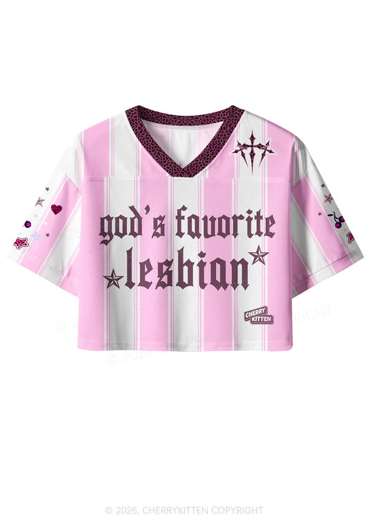 Gods Favorite Lesbian Pride Y2K Crop Sport Jersey Shirts Cherrykitten