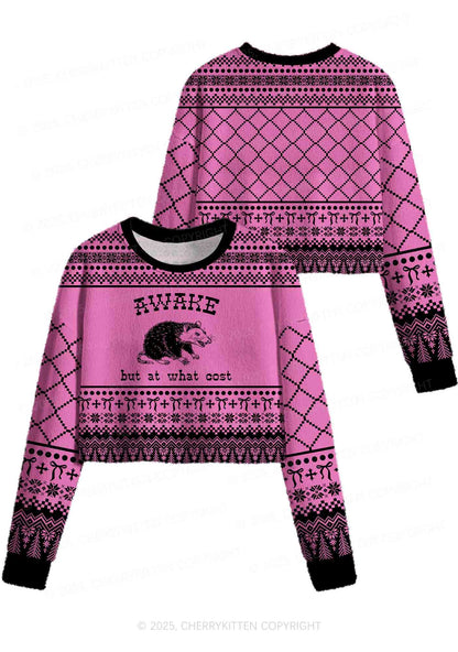 Awake But At What Cost Y2K Christmas Crop Knit Sweatshirt Cherrykitten