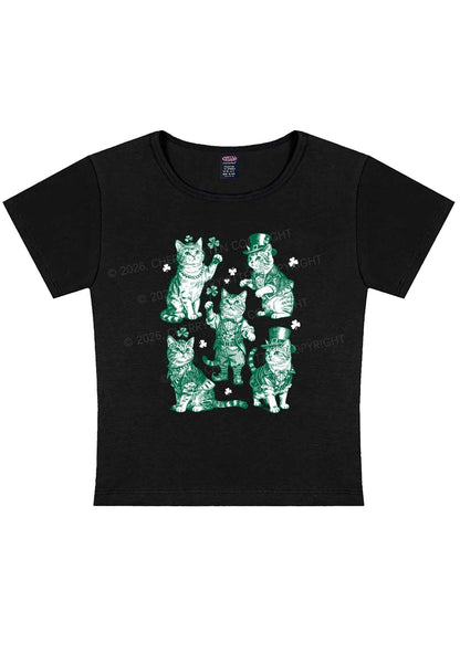 Green Lucky Cats St Patricks Y2K Baby Tee Cherrykitten