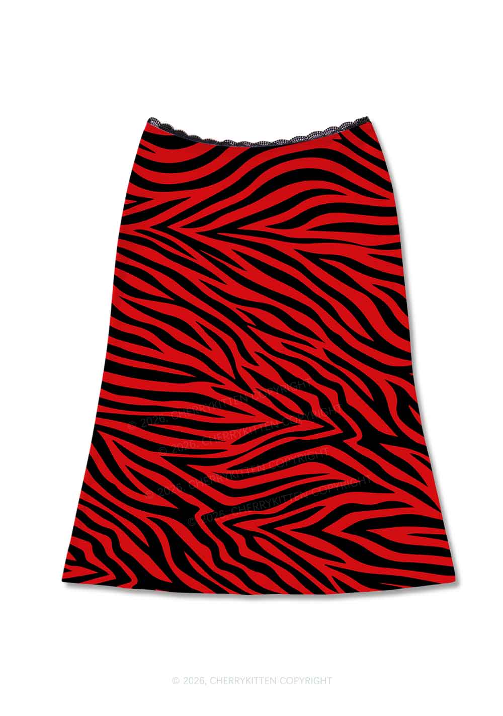 Halloween Red Zebra Stripe Y2K Print Midi Skirt Cherrykitten