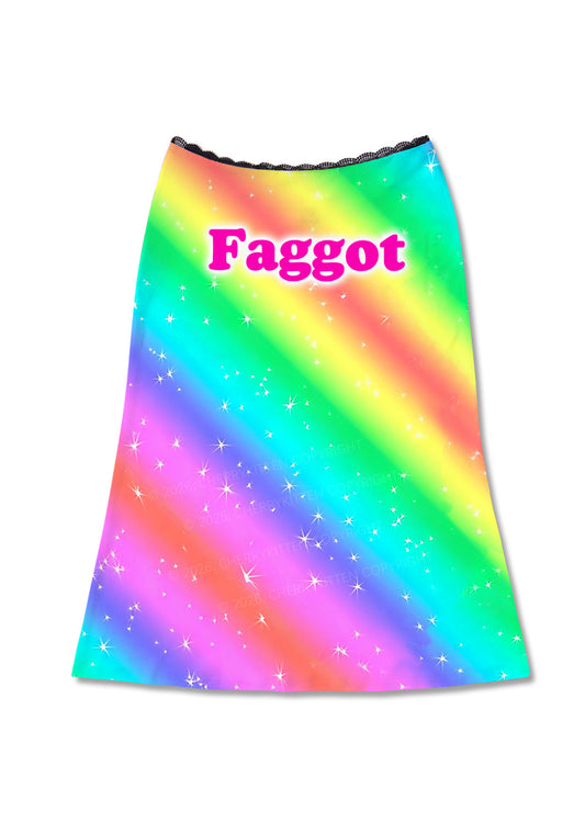 Rainbow Slide Faggot Pride Y2K Print Midi Skirt Cherrykitten