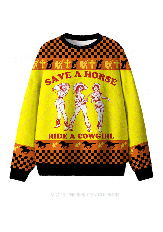 Ride A Cowgirl Pride Y2K Christmas Knit Sweatshirt Cherrykitten