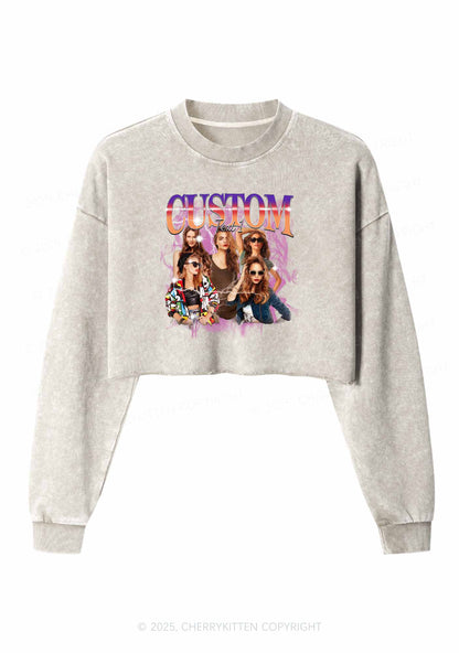 Custom Photo Vintage Y2K Crop Washed Sweatshirts Cherrykitten