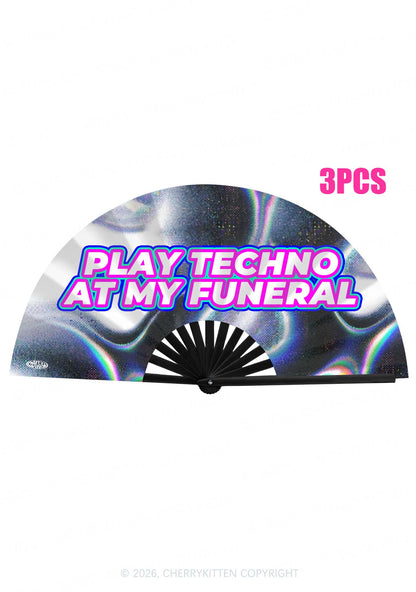 Play Techno At My Funeral Y2K Rave Hand Fan Cherrykitten