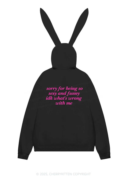 Sorry For Being So Funny Y2K Bunny Ear Zip Hoodie Cherrykitten