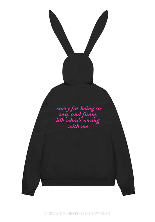 Sorry For Being So Funny Y2K Bunny Ear Zip Hoodie Cherrykitten