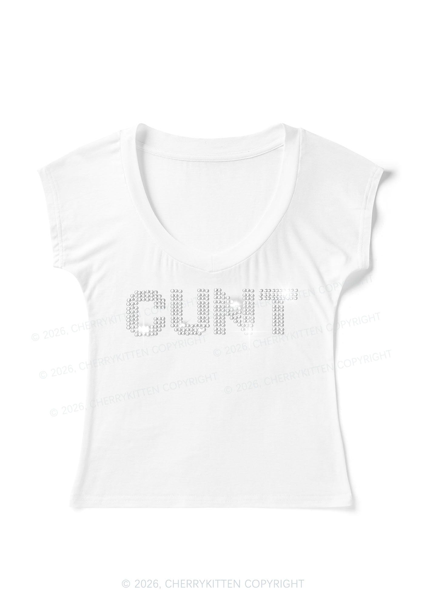 Rhinestone Cxxt Y2K V Neck T Shirts Cherrykitten