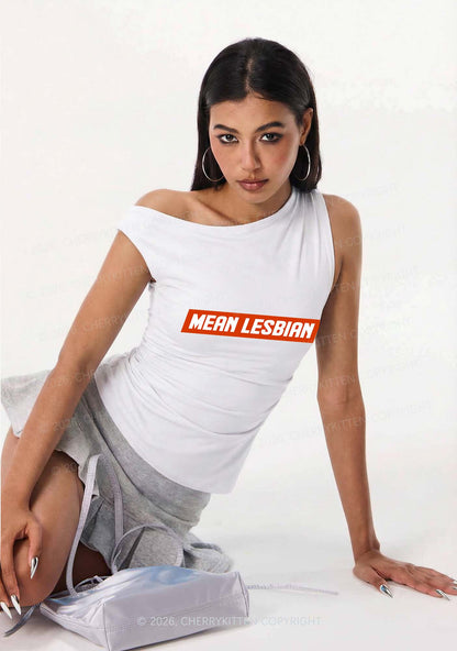 Mean Lesbian Pride Y2K Off Shoulder Tank Top Cherrykitten