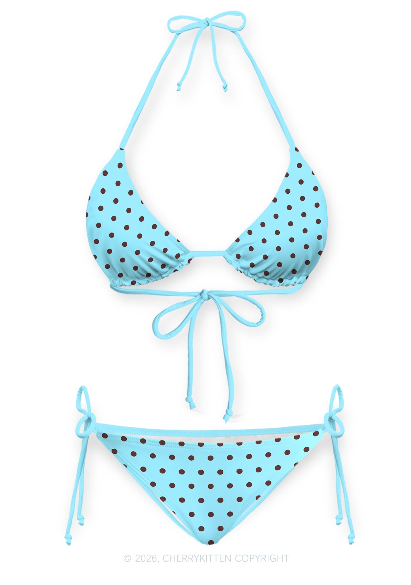 Brown Dots On Blue Y2K Print Bikini Set Cherrykitten
