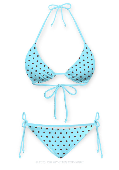 Brown Dots On Blue Y2K Print Bikini Set Cherrykitten