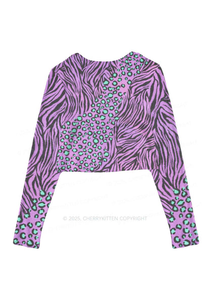 Lavender Zebra Y2K Mesh Long Sleeve Crop Top Cherrykitten