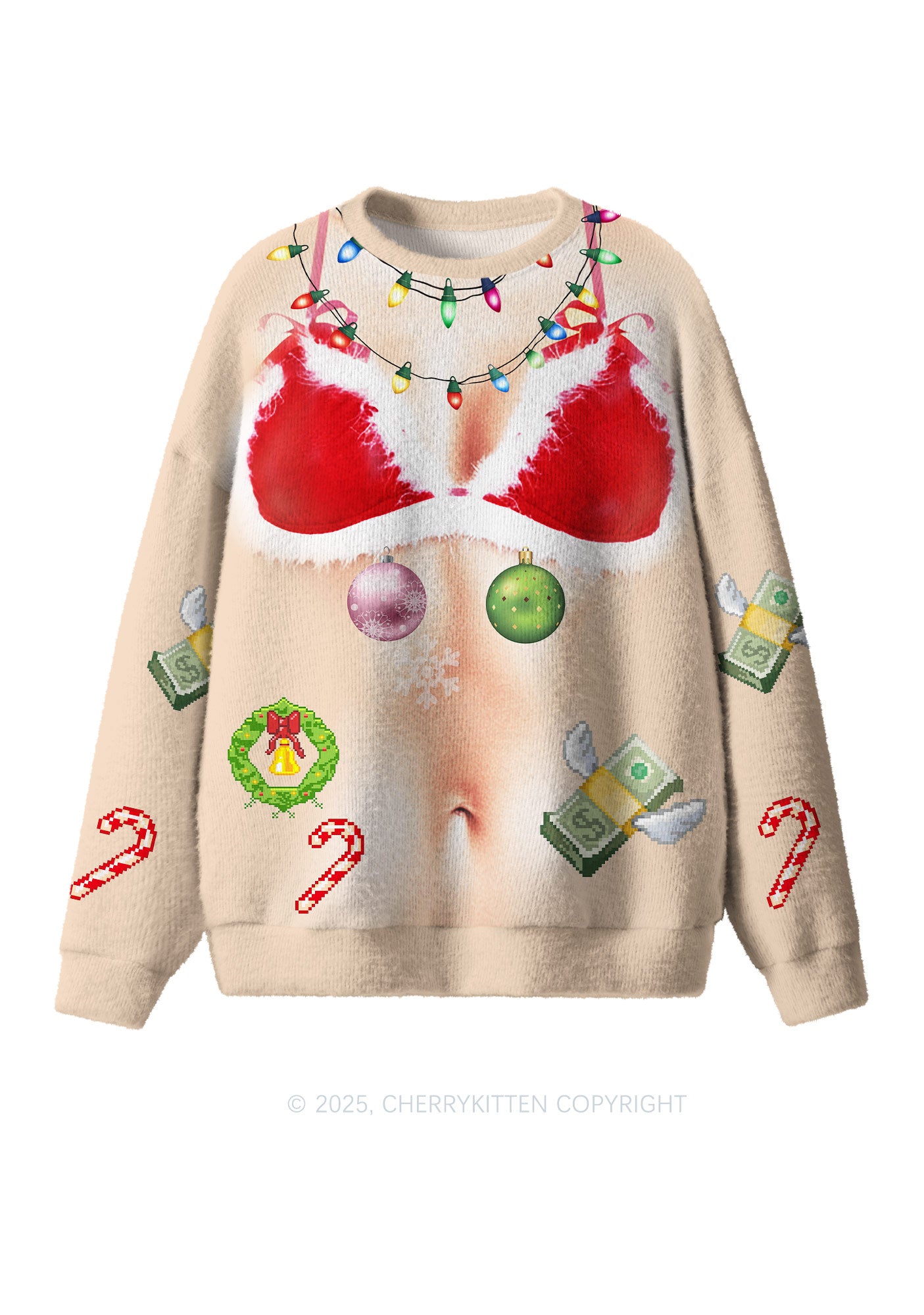 Light Bikini Santa Y2K Christmas Knit Sweatshirt Cherrykitten