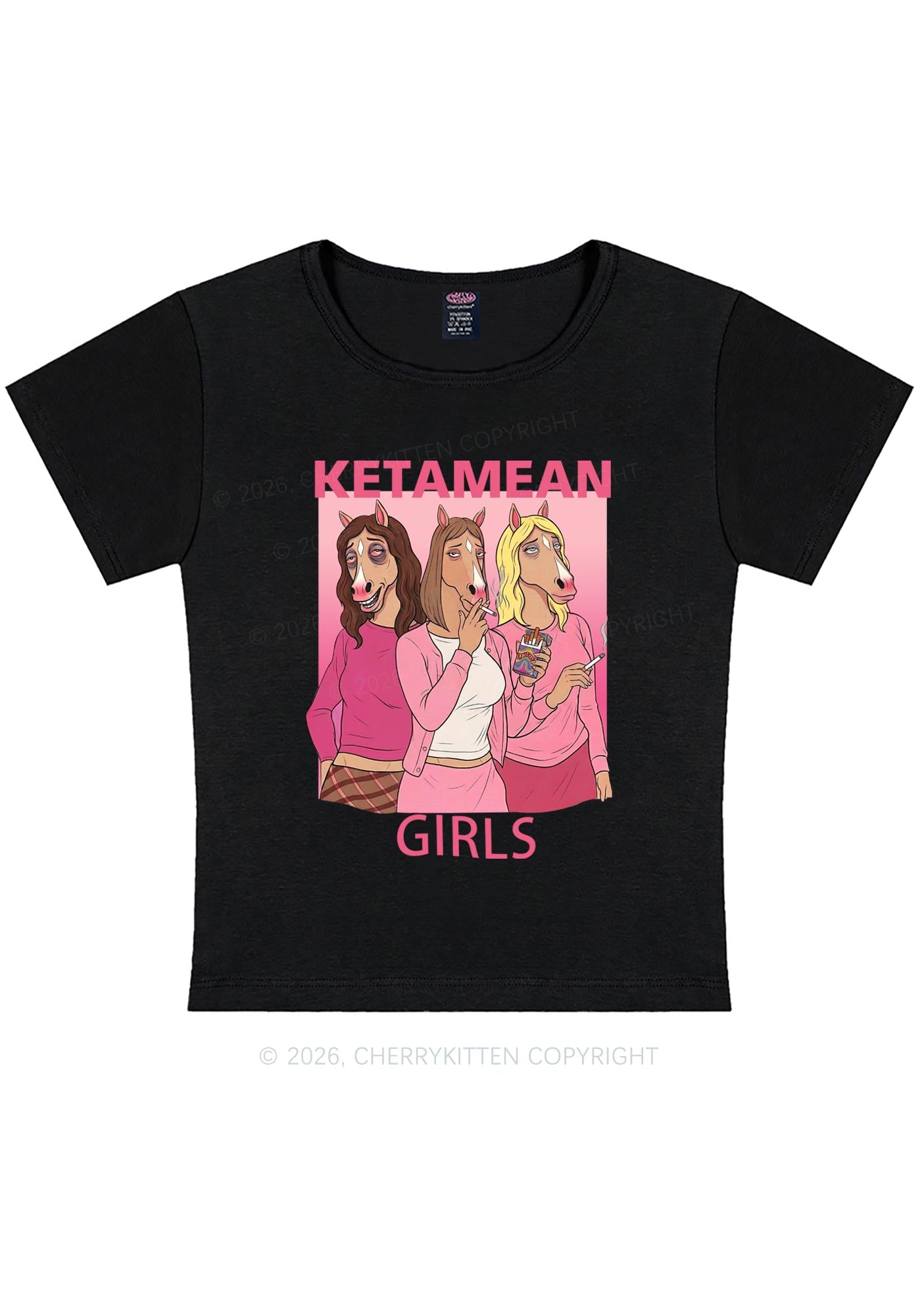 K Horse Girls Y2K Baby Tee Cherrykitten