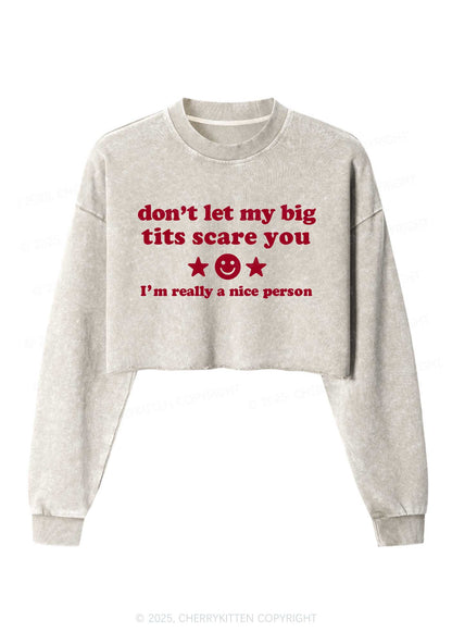 Dont Let My Big Txts Scare You Y2K Crop Washed Sweatshirts Cherrykitten