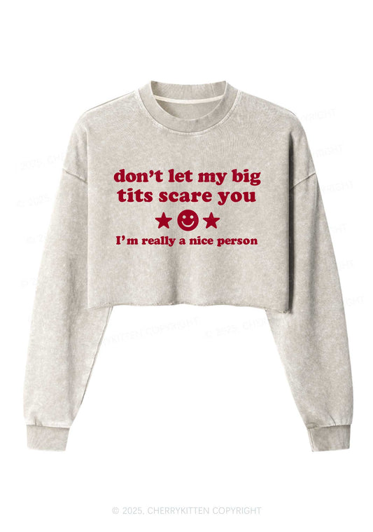 Dont Let My Big Txts Scare You Y2K Crop Washed Sweatshirts Cherrykitten