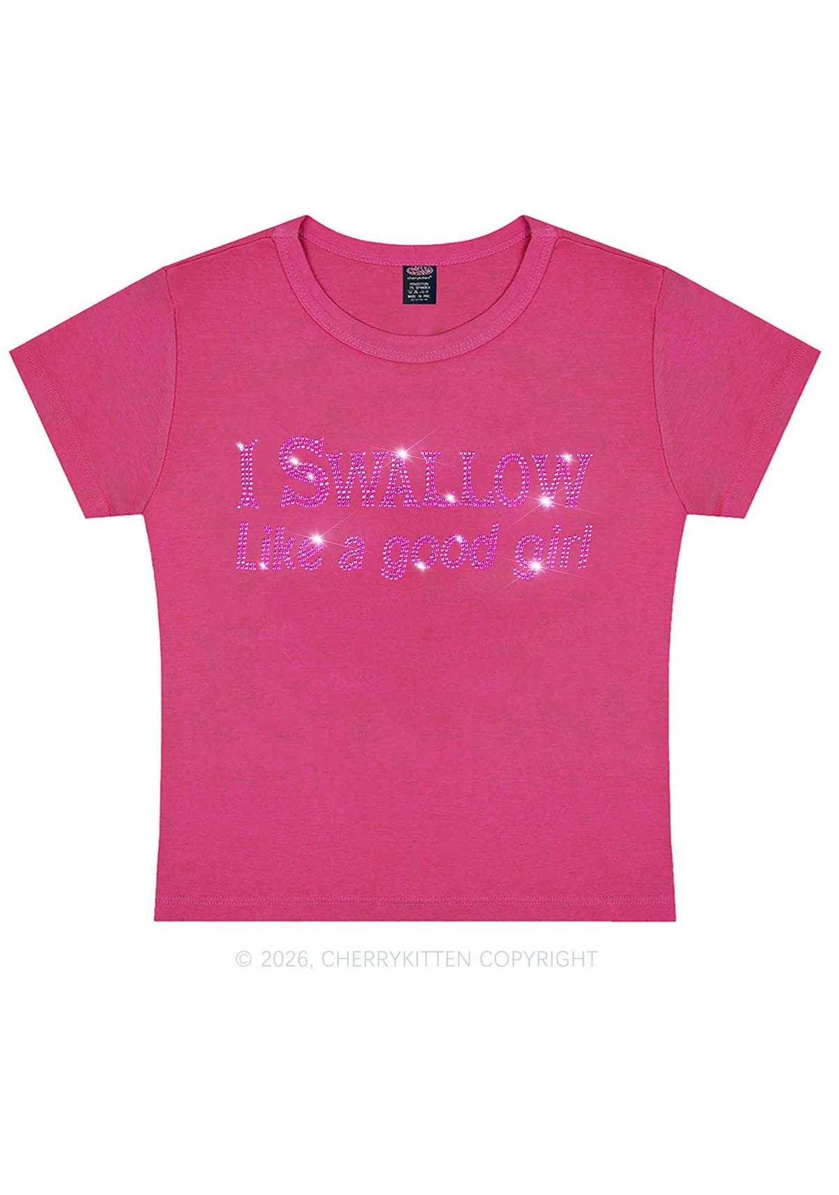 Rhinestone Swallow Like Good Girl Y2K Baby Tee Cherrykitten