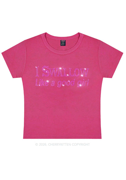 Rhinestone Swallow Like Good Girl Y2K Baby Tee Cherrykitten