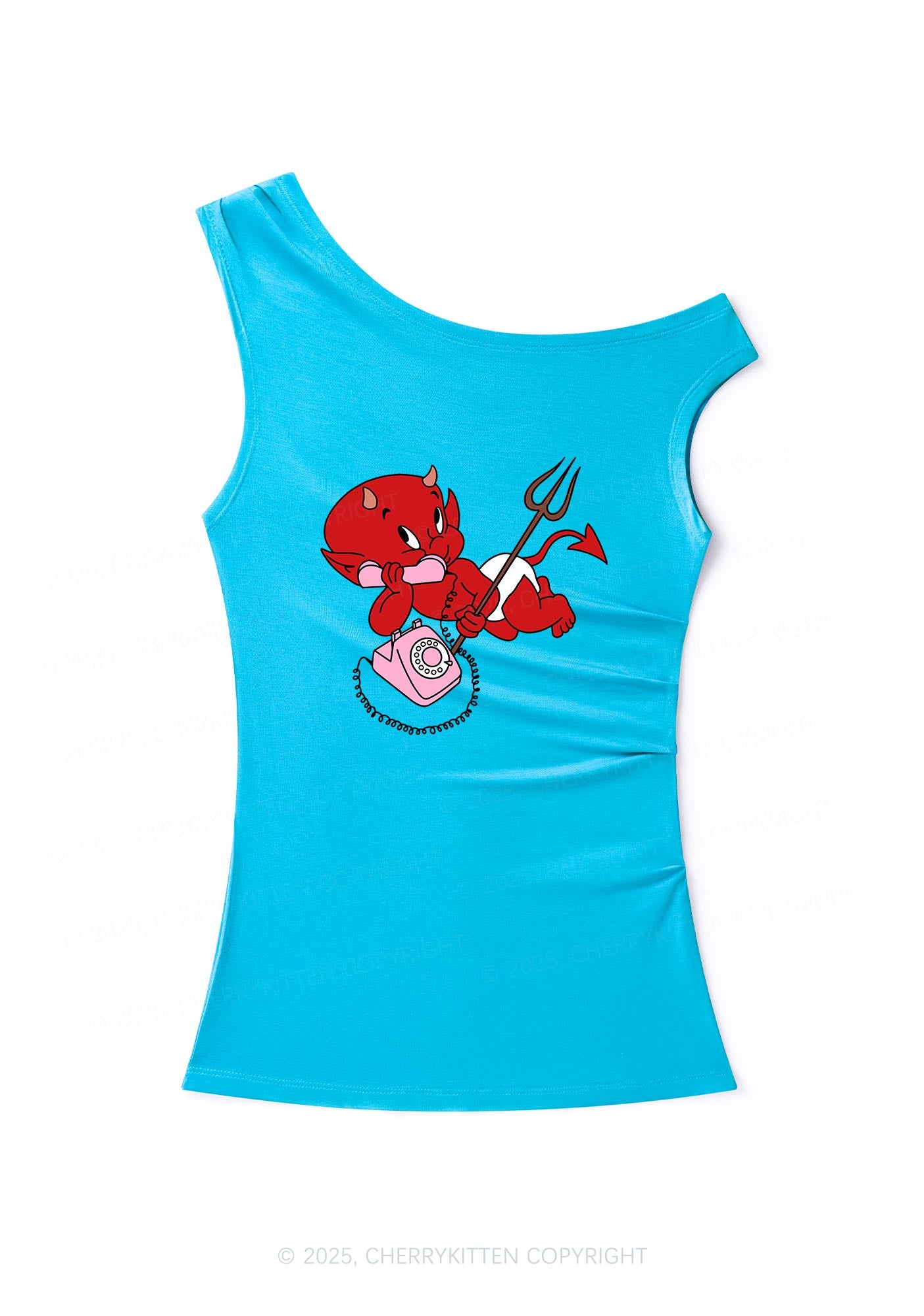 Little Devil On The Phone Y2K Off Shoulder Tank Top Cherrykitten