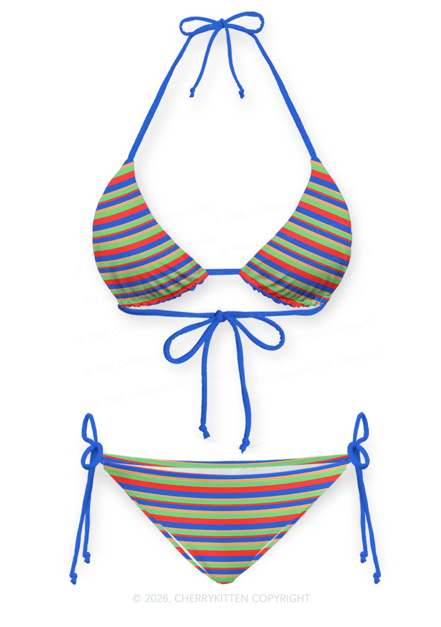 Rainbow Horizontal Stripe Y2K Print Bikini Set Cherrykitten