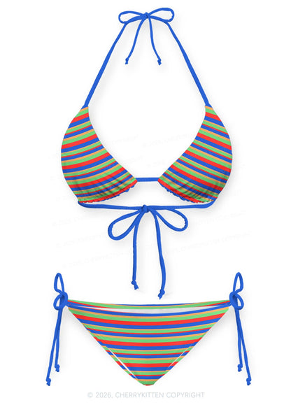 Rainbow Horizontal Stripe Y2K Print Bikini Set Cherrykitten