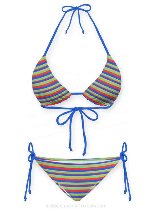 Rainbow Horizontal Stripe Y2K Print Bikini Set Cherrykitten