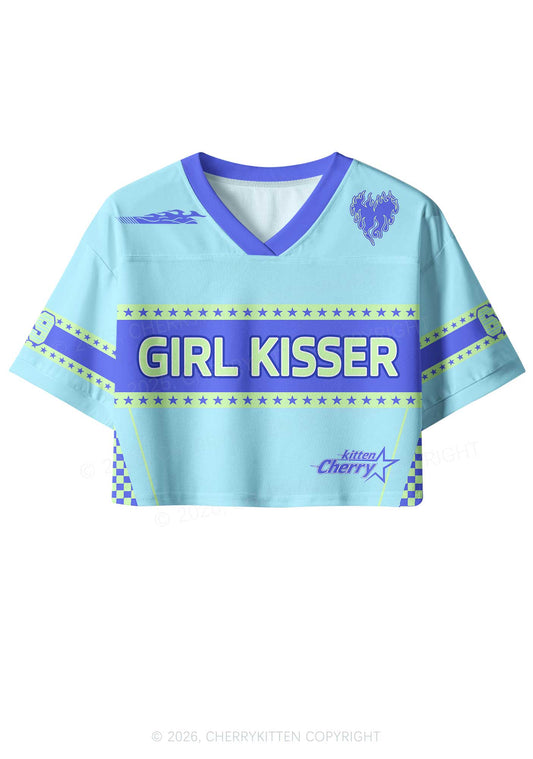Blue Girl Kisser Pride Y2K Crop Sport Jersey Shirts Cherrykitten