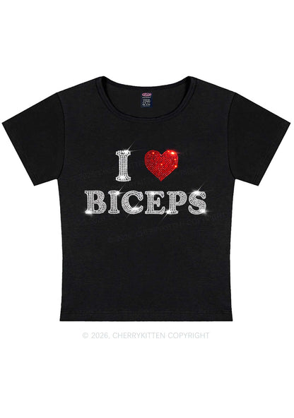 Rhinestone I Love Biceps Y2K Baby Tee Cherrykitten