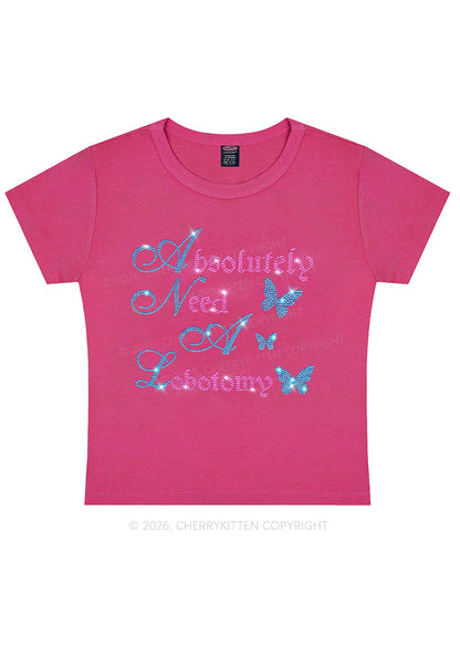 Rhinestone Absolutely Need A Lobotomy Y2K Baby Tee Cherrykitten