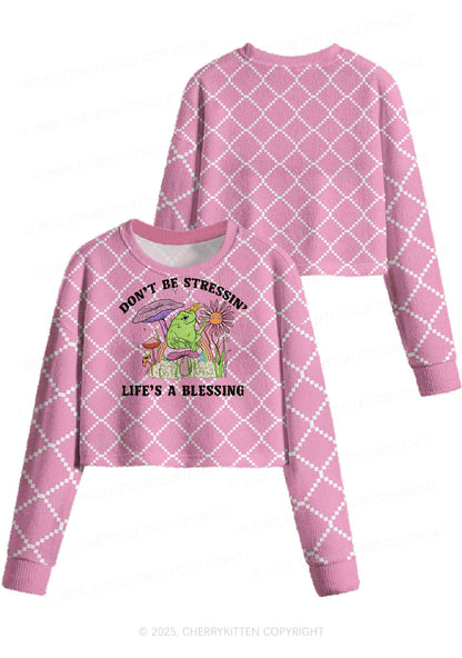 Dont Be Stressin Y2K Christmas Crop Knit Sweatshirt Cherrykitten