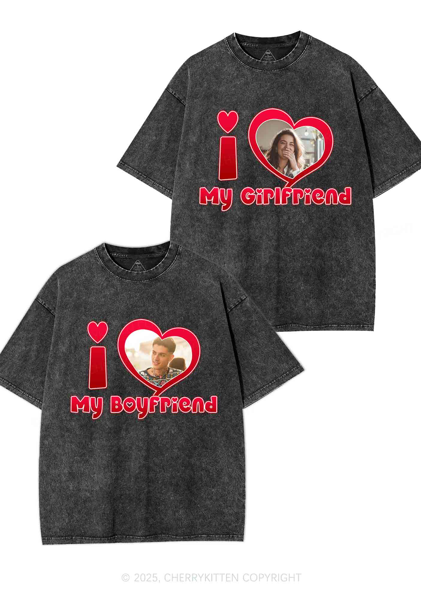 Custom BF GF Red Heart Y2K Valentine's Day Washed Tee Cherrykitten