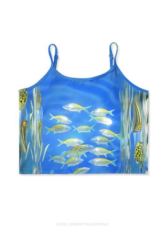 Undersea Fish Y2K Print Cami Crop Top Cherrykitten
