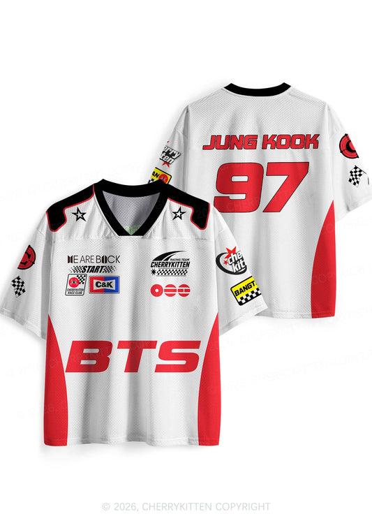 White Korean Boys Y2K Sport Jersey Shirts Cherrykitten