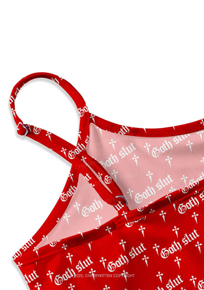 Halloween Goth Slxt Y2K Print Cami Crop Top Cherrykitten