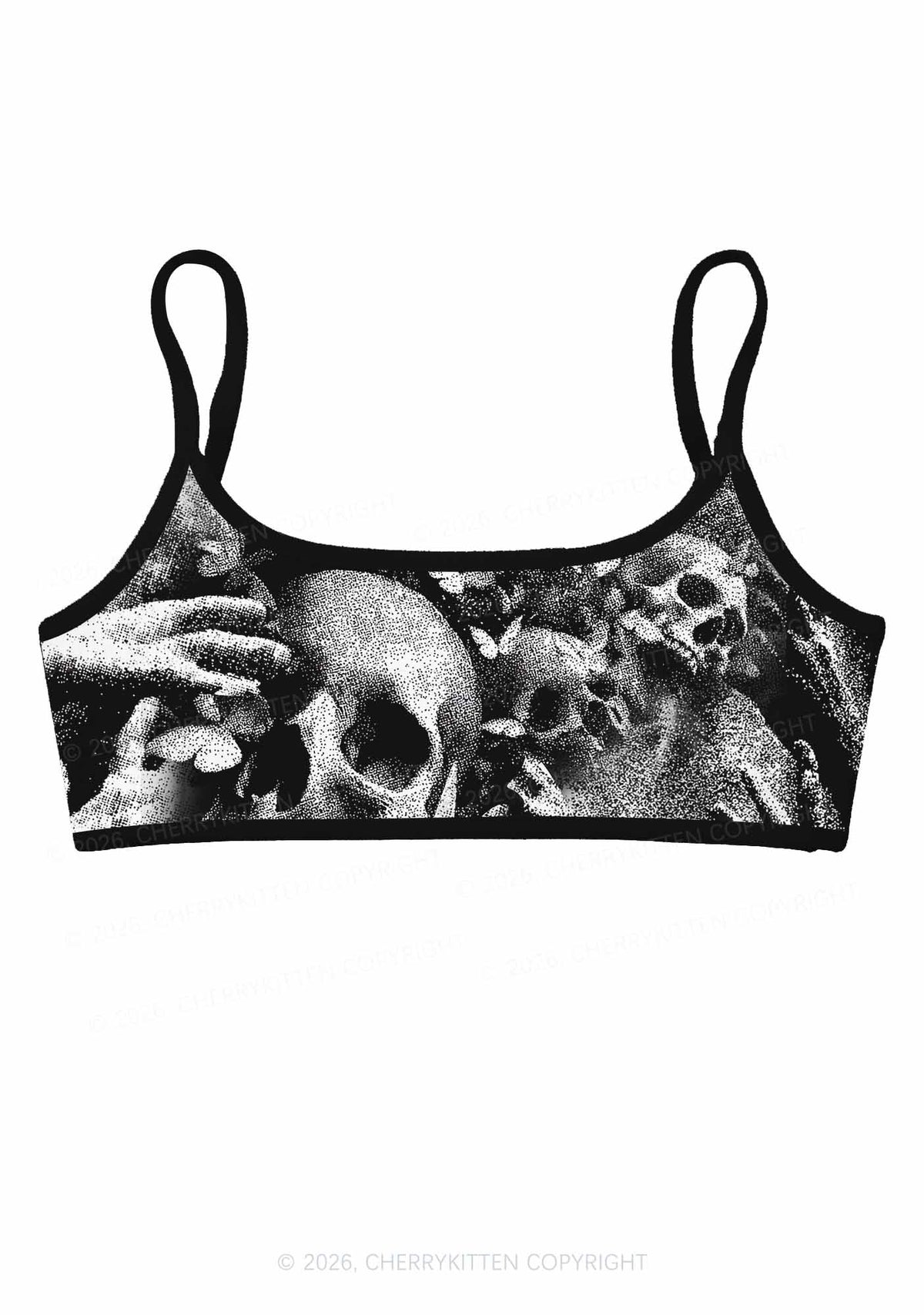 Halloween Gothic Skull Y2K Print Super Crop Cami Cherrykitten