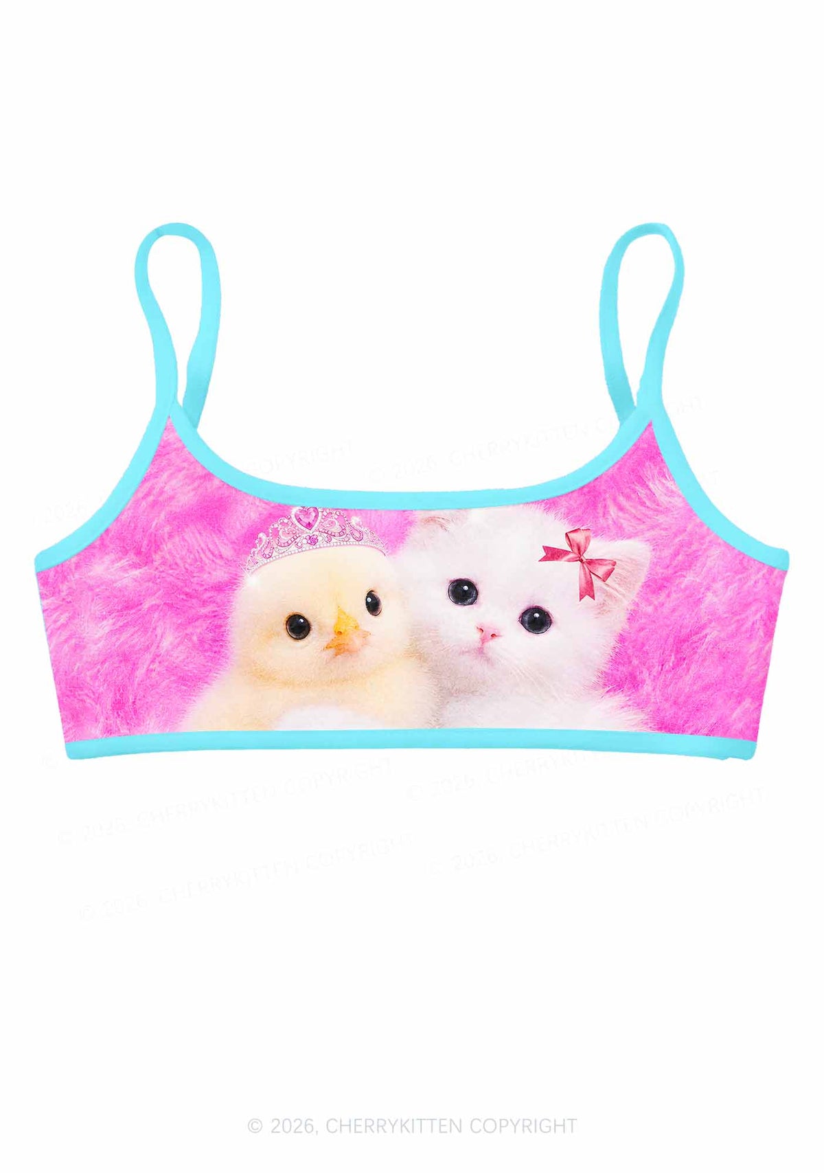 Kitten Hugging Chick Y2K Print Super Crop Cami Cherrykitten