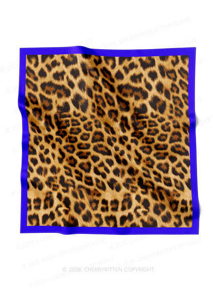 Blue Border Leopard Y2K Print Square Bandana Cherrykitten