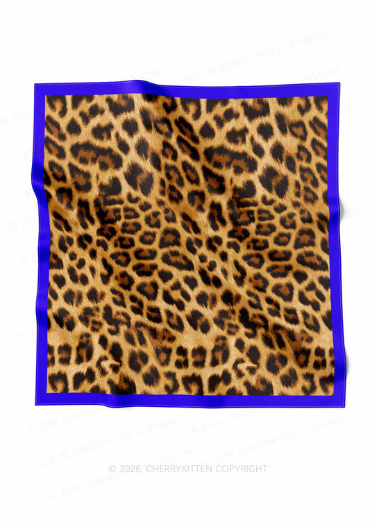 Blue Border Leopard Y2K Print Square Bandana Cherrykitten